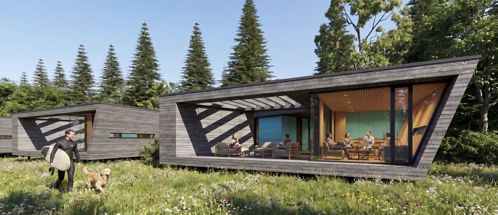 Lista Strandhytter, arkitekttegnede hytter med terrasse og innsyn til stue